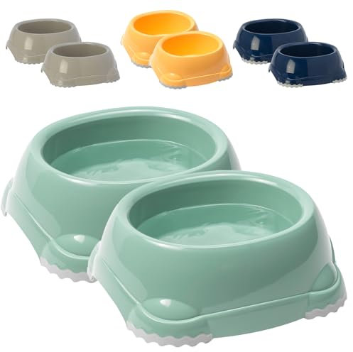 CAT CENTRE Green 2 Pcs 0.3L Pet Bowls Small Kitten Cat Dog Feeder Drinking Water Dish Dry and Wet Food Feeding Non-Slip