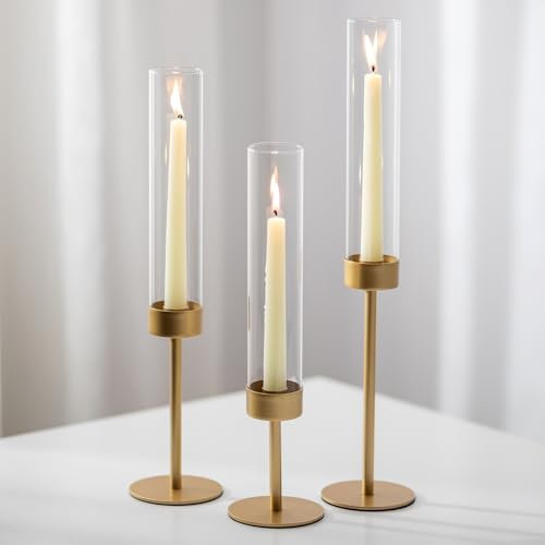 Sziqiqi Hurricane Lot de 3 bougeoirs en verre doré pour table de mariage
