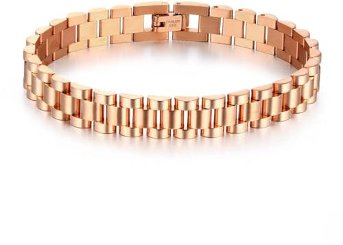 JSNOM Bracciale Uomo Acciaio Argento: Bracciali Cubano Acciao Inossidabile, Larghezza 8/10/12 mm, Regali Braccialetto Fidanzato Papà Uomo (Oro Rosa-8mm-20cm)