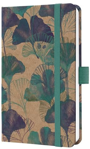 SIGEL J6808 Wochenkalender 2026 A6, braun, blau Moonlight Ginkgo Hardcover aus Kraftpapier, Gummiband, Stiftschlaufe, 174 Seiten, vegan, Buchkalender, Terminplaner Kalenderbuch Jolie