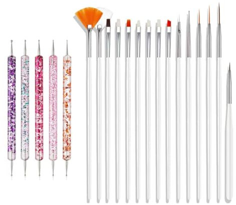 Nail Art Brushes Set, 20pcs Nail Design Painting Brushes, Professional Nail Art Design Brushes, Nail Fine Liner Brushes, White
