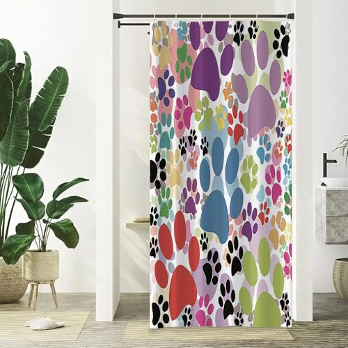 Xiaoterna Hund Pfoten Duschvorhang Niedlicher Hund Haustier Pfoten Tierliebhaber Klaue Fußabdruck Badezimmer Vorhang Bunte Cartoon Hund Katze Pfote Maschine waschbar Duschvorhang 90x180cm