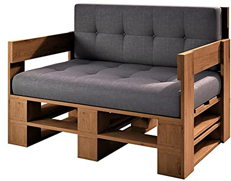 Lermowood Palettenmöbel Mp Sofa 100 x 60 x 40 cm Eiche | Europaletten Indoor und Outdoor Lounge Gartenmöbel Holz Gartenmöbel Set Lounge Möbel Terrasse Balkon Loft Stil Paletten
