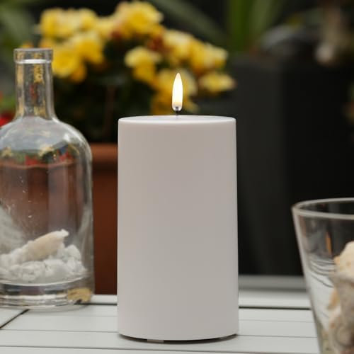 MARELIDA LED Kerze Outdoor Piffany UYUNI Lighting mit flackernder Flamme Stumpenkerze aus Kunststoff für Innen/Außen Timerfunktion dimmbar weiß (Höhe: 15cm)
