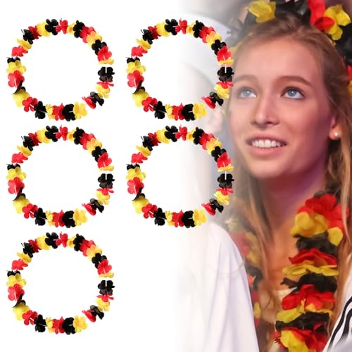 5-Stück Deutschland Flagge Girlanden,WM 2026 Deutschland Fanartikel Blumenkette,Hawaii Kette,Wiederverwendbare Deko Leis,Blumenkette Fanartikel für Nationalfeiertag WM Fußball Party Tropische Beach