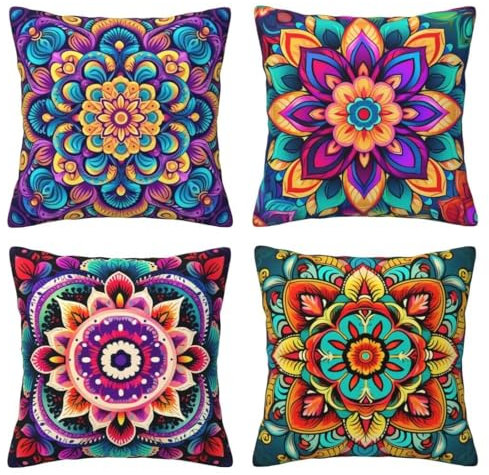 Kissenbezug 60x60 cm Böhmen Sofakissen 4er Set Leinen Dekokissen Kissenbezüge Couchkissen Bunt Outdoor Kissen Zierkissen Kissenhüllen für Schlafzimmer, Sofa, Stuhl, Bett, Garten Deko Kissen -LI281