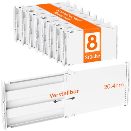 Lifewit 8er Schubladentrenner Verstellbar für Innenlänge 36–56cm&Höhe>20cm | Kunststoff Schubladen Organizer Ordnungssystem für Küche Kleiderschrank Schreibtisch Kommode Büro, Flexibel, Rutschfest, Weiß