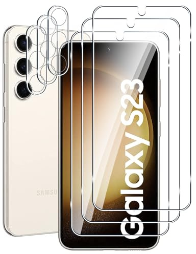 Fyqzio [3+3 Pièces Verre Trempé Pour Samsung Galaxy S23 et Caméra Arrière Protecteur,Sans Bulles,9H Dureté,Anti-Rayures,HD Film Protection Ecran pour Samsung Galaxy S23