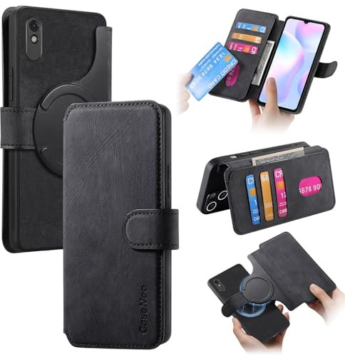 Étui portefeuille à rabat pour smartphone compatible avec Xiaomi Redmi 9A avec porte-cartes compatible avec homme et femme, en similicuir PU, fermeture magnétique, amovible