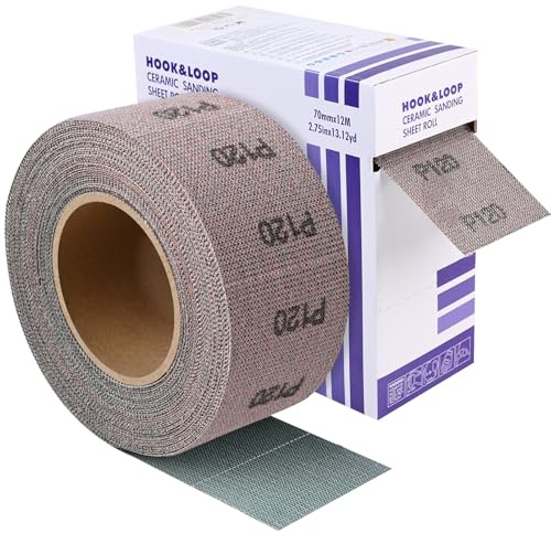 Shineboc P120 Klett Schleifgitter Rolle, 70mmx12m Netz Schleifpapier | Zirkonkorund, Selbstklebend, Verstopfungsfrei, Vorgeschnitten, Hitzebeständig, Vielseitig Einsetzbar, Schneller Abtrag