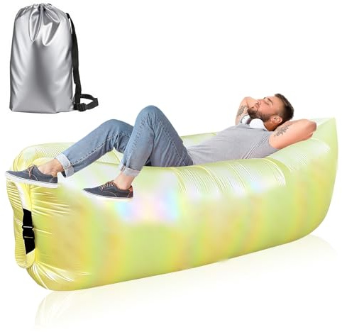 Dwafill Aufblasbares Camping Sofa Strand, 230 * 70CM Luftsofa Outdoor, Luftsack, Airlounge, Luft Sitzsack, Outdoor Liege Couch, für Picknicks, Gärten, Musikfestivals (Eindicken Gittertuch, Gelb)