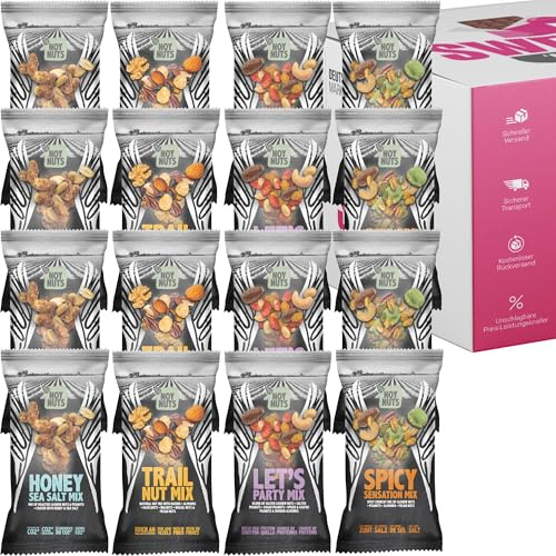 Noy Nuts Nussmischungen & Erdnüsse – Diverse Sorten im Probierpaket oder Probierset – Studentenfutter, Spicy Peanuts & mehr geröstet gesalzen (NoyNuts Probierset 16 x 45g - (4 Sorten á 4x45g))