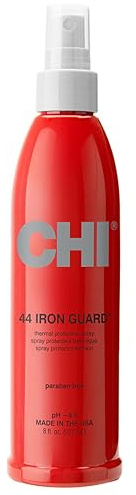 CHI 44 Iron Guard Thermal Protection Spray, 227 ml | Nourishing Formula Helps Resist Heat Damage to Hair & Tame Frizz, Clear
