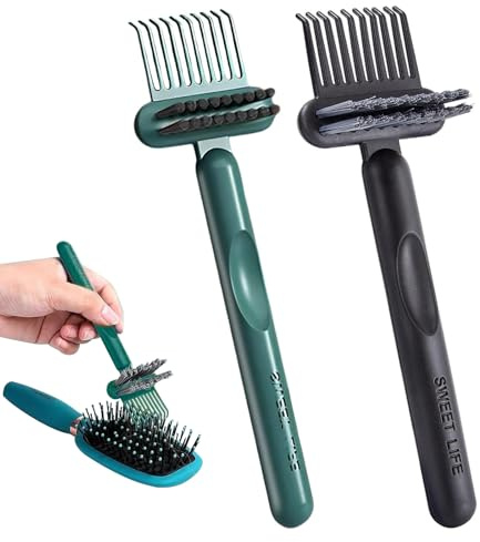 2pcs 2-In-1 Hair Brush Cleaner, Mini Hairbrush Cleaners Tool, Small Portable Comb Cleaning Tools, Suitable Brushes Removing Hair and Dust for Home Travel and Salon (Black and Green)
