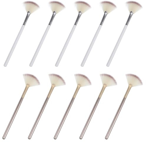 LALADEFIEE 10pcs Fan-shaped Makeup Brushes Small Powder and Highlighter Applicators with Soft Hair Versatile Cosmetic Tools for Blush Face Powder and Essence Application Professional Beauty