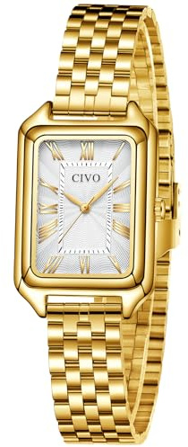 CIVO Vintage Armbanduhr Damen Römisches: Rechteckig Gehäuse Analog Elegant | Großes Zifferblatt mit Ziffern Zeiger Damenuhr Edelstahl für Alltag Arbeit - Dresswatch Modeaccessoires Geschenk für Frauen