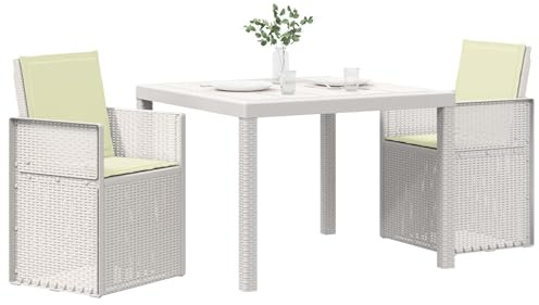 vidaXL Garten Essgruppe mit Kissen 3 pcs Weiß und Creme PP, Stilvolle Moderne Essgruppe, wetterbeständiger Tisch für den Außenbereich mit Stühlen, funktionale Terrassenkollektion für den Garten