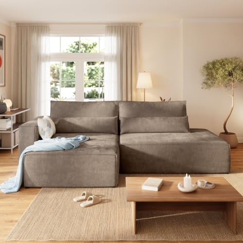 BROMARKT Ecksofa mit Bettkasten Schlaffunktion 132x205cm Links Braun | Wohnlandschaft Schlafsofa für Wohnzimmer Eckcouch Couch Sofa Sofabett mit Kissen und Stauraum Chenille Sofagarnitur TIVIO