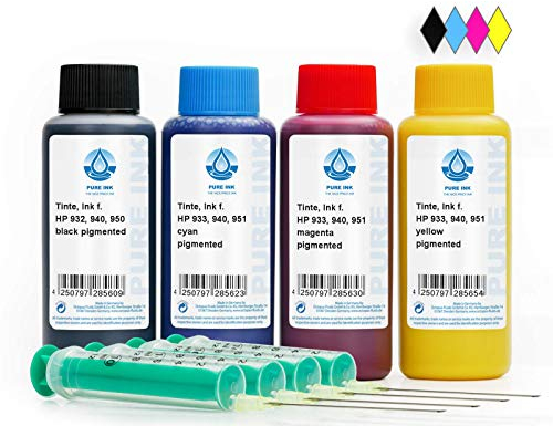 Octopus Fluids Pure Ink 4X 100 ml CMYK Druckertinte Nachfülltinte kompatibel für Patrone HP 932, 933, 940, 950, 951 Refill Set mit Zubehör und Nachfüllanleitung