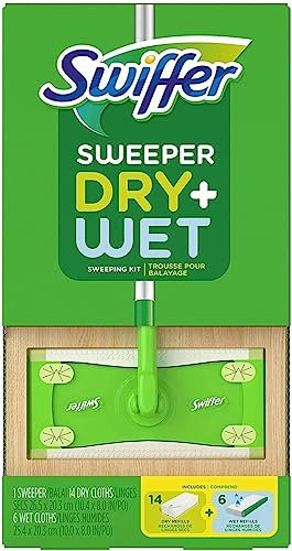 Swiffer Sweeper Dry + Wet Sweeping Kit (1 spazzatrice, 14 panni asciutti, 6 panni bagnati)
