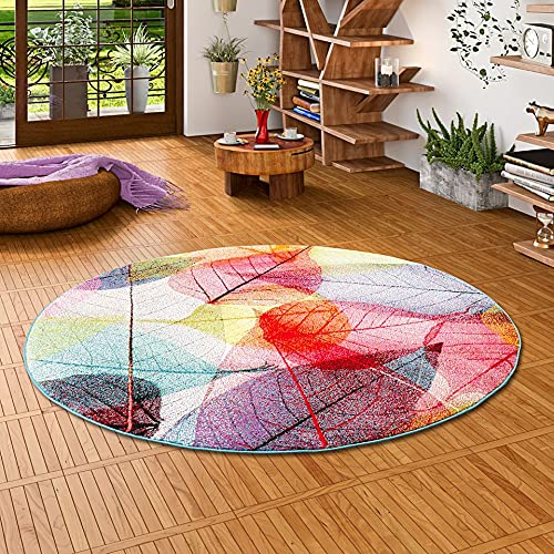 Pergamon Designer Teppich Faro Tropical Bunte Blätter Rund in 3 Größen