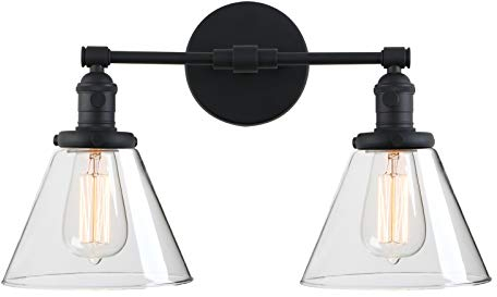 Phansthy Wandleuchte wandlampe 2 Flaming Klar GlasTrichter Wandleuchte Vintage Industrie innen Modern Wandbeleuchtung Loft-Wandlampe Küchenwandleuchte(Schwarz Farbe)