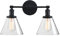 Phansthy Wandleuchte wandlampe 2 Flaming Klar GlasTrichter Wandleuchte Vintage Industrie innen Modern Wandbeleuchtung Loft-Wandlampe Küchenwandleuchte(Schwarz Farbe)
