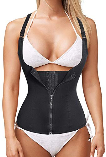 Memoryee Mujer Faja Reductora Corsé Entrenamiento Cintura Cinturón Neopreno Sauna Tirantes Ajustables Cremallera Chaleco/Black/L