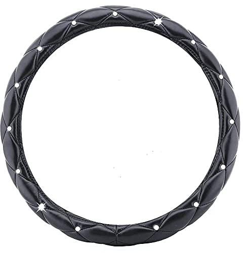 Mayco Bell Diamond Lenkradabdeckung für Frauen, Leder Bling Cute Car Lenkradabdeckung Universal 15 Zoll mit Crystal Diamond (schwarz)