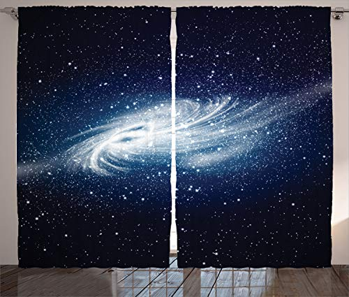 ABAKUHAUS Nebel Rustikaler Vorhang, Milchstraße-Galaxie Weltraum, Wohnzimmer Universalband Gardinen mit Schlaufen und Haken, 280 x 175 cm, Weiß