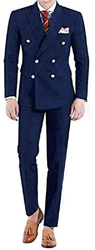 UMISS Herren Zweiteiler Classic Fit Büro Zweireihiger Anzug Jacke & Hose Set
