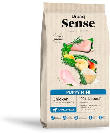 Dibaq Sense Low Grain Huhn Puppy Mini, Alleinfuttermittel für Welpen Kleiner Rassen, Low Grain mit Reis, GVO‑frei, 2 kg