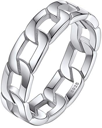 Silvora Male Classy Ring Sterling Silver Durable Link Chain Rings for Teen Boys and girls Friendly to Sensitive Skin Size 11