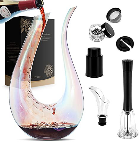 Wine Decanter Set With Bottle Opener ,Stopper ,Cleaning Beads and Wine Pour ,Wine Aerator Gift Set Wine breather ,Wine Accessories, Red Wine Carafe Gifts for Wine Lover