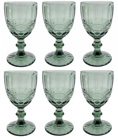 FRANCACOR PACK 6 COPAS CRISTAL VERDE GRISÁCEO AGUA VINO (15 X 8 CMS - 200 ml)