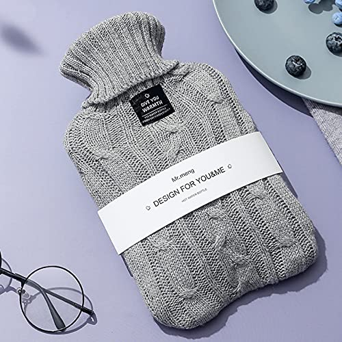 Hot Water Bottle with Cashmere Cover, 2 Liter Large Capacity, Easy to Carry, can Warm Hands, feet, and Stomach. (Color : Gray, Size : 2000ML)