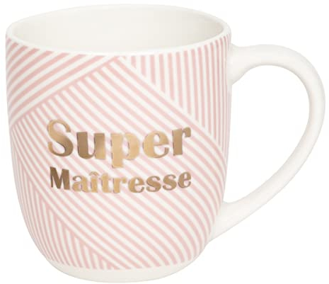 DRAEGER PARIS 1886 - Mug en Céramique Rose Super Maîtresse - Idée Cadeau Professeur Fin d'Année - Chic & Tendance - 320ml - Coffret Cadeau Élégant - Design Géométrique & Détails Dorés