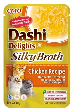 INABA Dashi Delights Silky Broth Katzenfutter nass, Huhn 40 g (1er Pack), Premium Katzen Leckerlies in Sauce