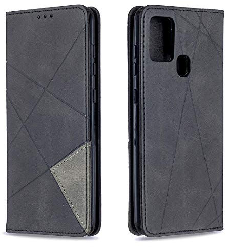 Posanter Kompatibel mit Samsung Galaxy A21S Hülle, Leder Brieftasche Flip Handytasche Schutzhülle Klapphülle, 360 Grad TPU Stoßfest Leder Hülle mit [Magnetisch, Kartenfach, Standfunktion] (Schwarz)