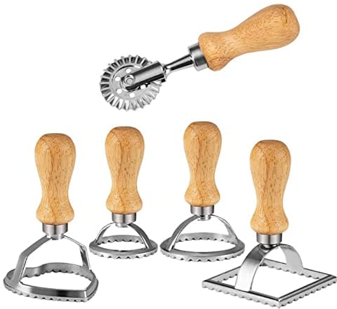 Ravioli Ausstecher 5er Set, Teigrädchen, Raviolischneider, Teigtaschenformer, Quadratische Runde Herzförmige Ravioli Former, Pasta Nudel Press