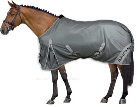 Horses, Fliegendecke Nemesis aus Netzmaterial, Hervorragend Verarbeitete Decke, Nützlich zum Schutz des Pferdes vor Temperaturschwankungen und Insekten (145 cm, Grau)
