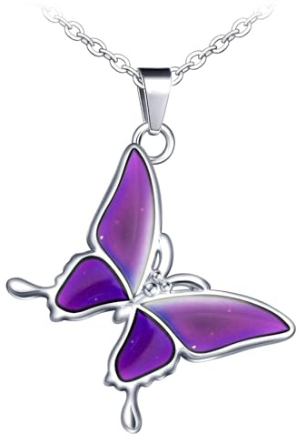 MicVivien Damen Kette Edelstahl Herz Medaillon/Vierblättriges Kleeblatt/Schmetterling/Stern Anhänger Farbwechsel Halskette für Frauen Mädchen Kinder