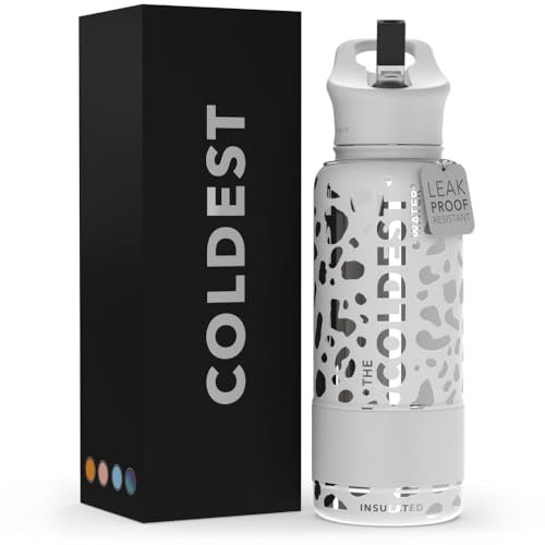 Coldest Insulated Water Bottle with Straw Lid - Stainless Steel Metal Insulated Bottle for Men & Women (Silver Leopard, 32 oz)