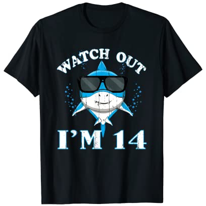 Wasser Meer Tier Geburt geboren Alter 14 Jahre alt süße Uhr Hai T-Shirt