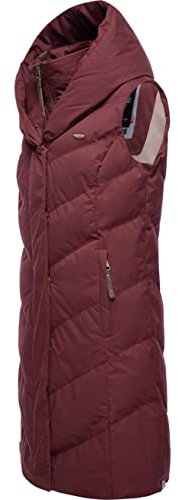 Ragwear Damen ärmellose Lange Outdoorweste warme wasserdichte Winterjacke mit Kapuze Natalka Vest Wine Red Gr. M