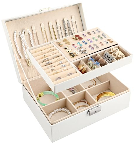 Mkitnvy Schmuckkästchen Mädchen Damen Groß,2-schichtige Schmuckschatulle, Abschließbare Schmuckaufbewahrung mit Schlüssel,PU-Leder Aufbewahrungskoffer für Ringe Ohrringe Armbänder