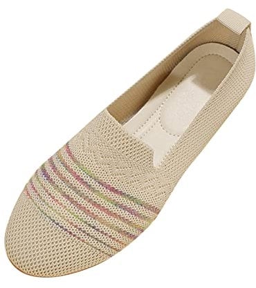 Ballet Flat for Women Slip On Sneakers Memory Foam Pumps Shoes Women Platform Womens Dress Flats Beige