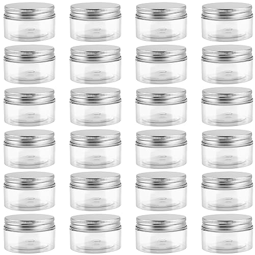 CHEUKYIU 24 Stück 100ml Einmachgläser mit Schraubdeckel, Plastik Vorratsgläser, Döschen, Uftdichte Schraubgläser mit Deckel, Slime Behälter für Küche zu Hause, Lebensmittel, Spice, Cosmetic, Slime