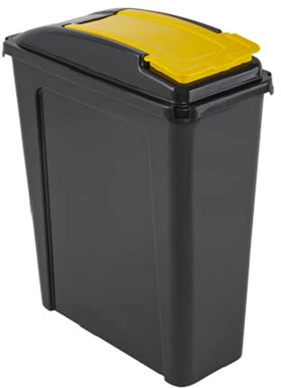 25L Litre Plastic Indoor Recycle Slimline Waste Bin with Lid for in the Home/Kitchen- 40.00 x 19.00 x 51.00 cm Approx, Made in UK (Yellow)