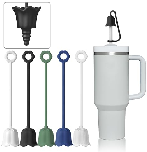 5Pcs Silicone Straw Covers Compatible for Stanley Yeti Tumbler Cup, Reusable Drinking Straw Cap Easy to Clean, Dust-Proof Flower Straw Topper Compatible for 6-10m/0.23-0.4inch Straws (Multicolor B)